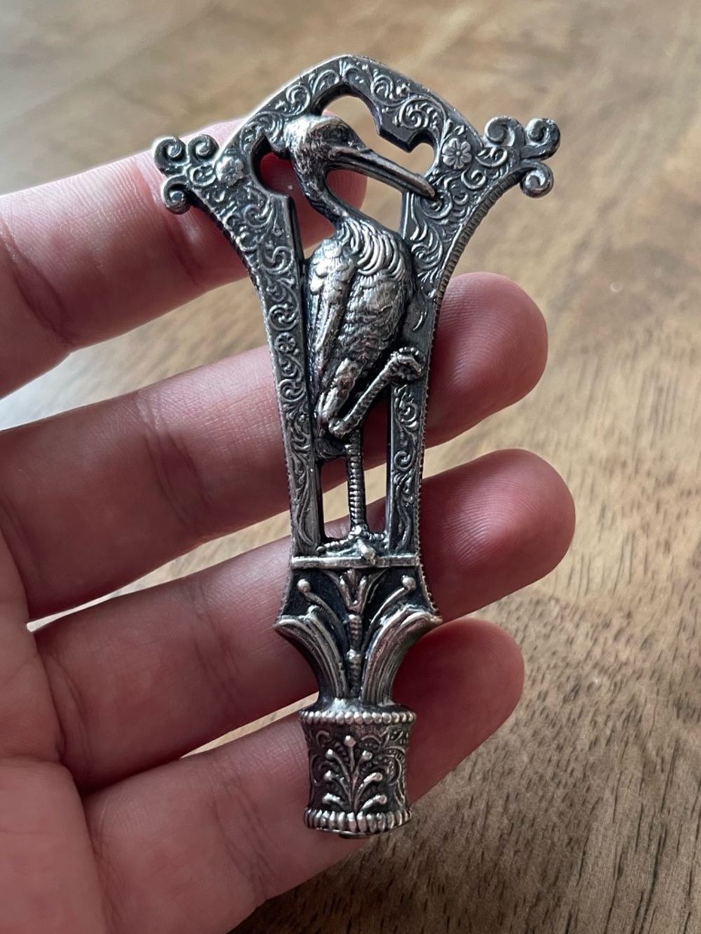 Vintage Ornate Decorative Handle Crane Design Pewter